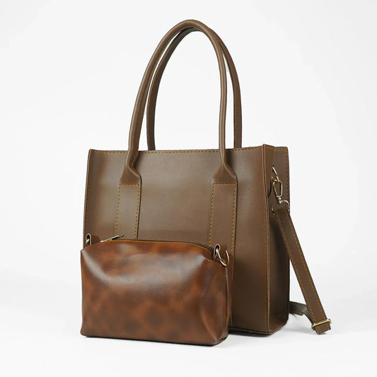 Frosty Brown Faux Leather Handbag with Adjustable Strap