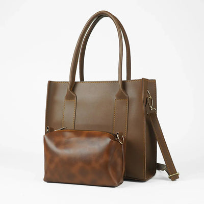 Frosty Brown Faux Leather Handbag with Adjustable Strap