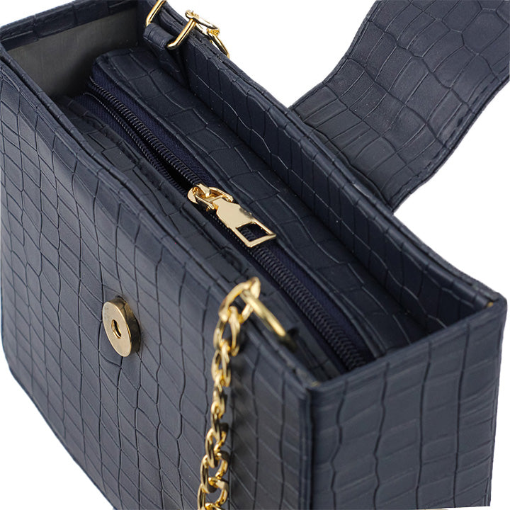 Modus Blue Crossbody Bag with Full Zip Closure and Adjustable Long Strap