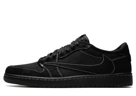 Black sneaker with white swoosh logo on a white background