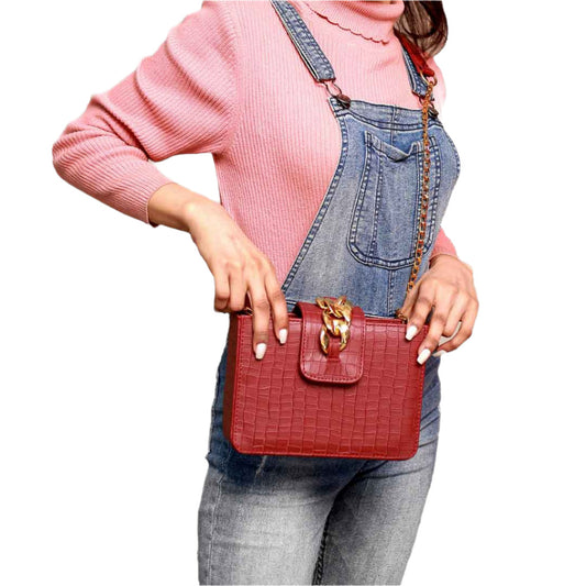 Modus Maroon Crossbody Bag with Full Zip Closure and Adjustable Strap