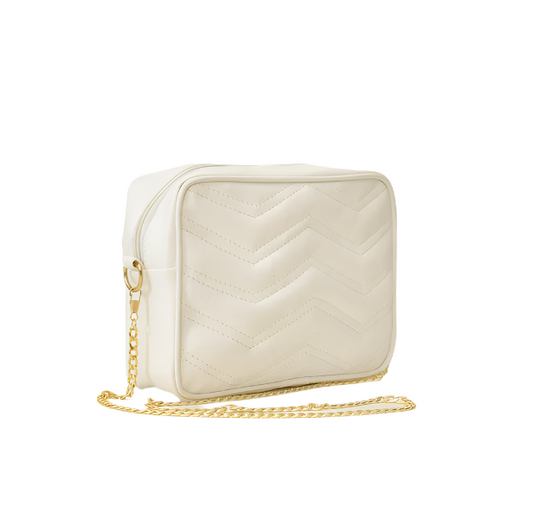 Nova White Crossbody Bag in High-Quality Faux Leather with Full Zip Closure