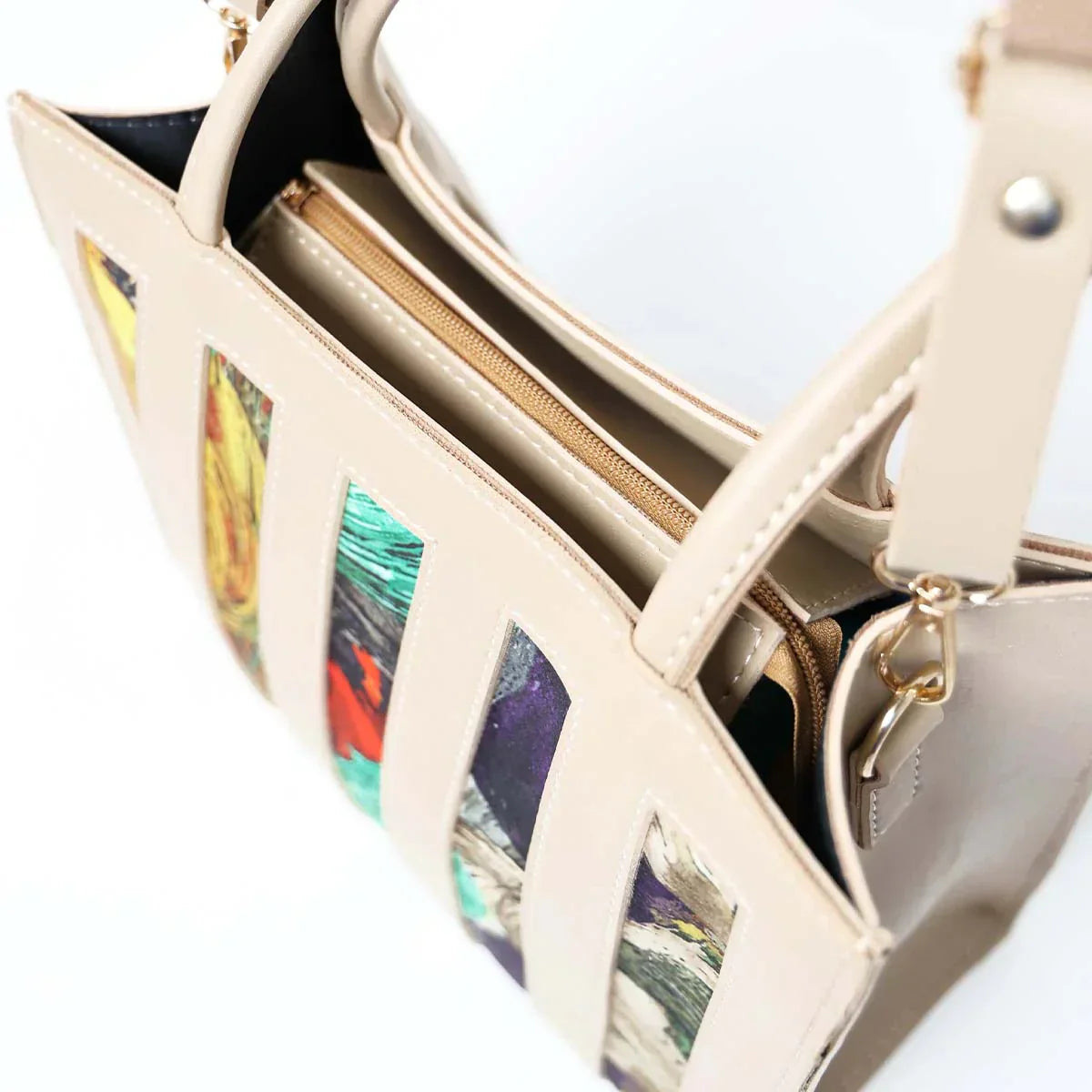 Emerland Beige Handbag in High-Quality Faux Leather with Double Zip Closure