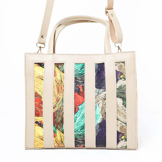 Emerland Beige Handbag in High-Quality Faux Leather with Double Zip Closure