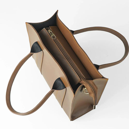 Frosty Brown Faux Leather Handbag with Adjustable Strap