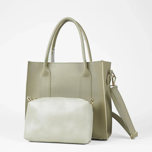 Frosty Beige Faux Leather Handbag Set – Compact & Versatile 2-in-1 Design