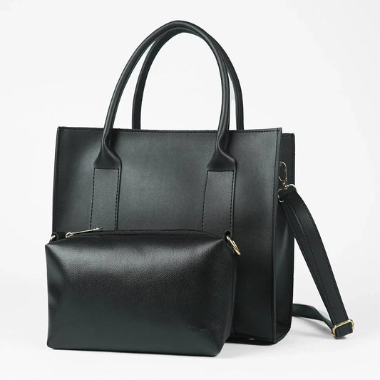 Frosty Black Faux Leather Handbag with Adjustable Strap