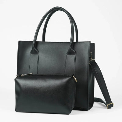 Frosty Black Faux Leather Handbag with Adjustable Strap