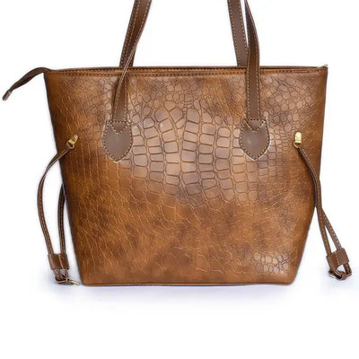 Croc Criss Caramel Faux Leather Tote Bag