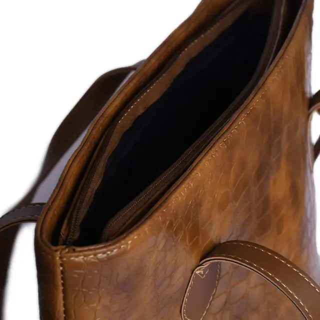 Croc Criss Caramel Faux Leather Tote Bag