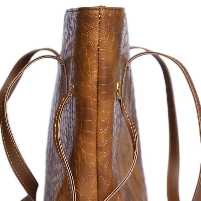 Croc Criss Caramel Faux Leather Tote Bag