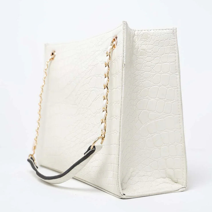 Croc White Faux Leather Tote Bag
