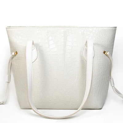 Croc Criss White Faux Leather Tote Bag