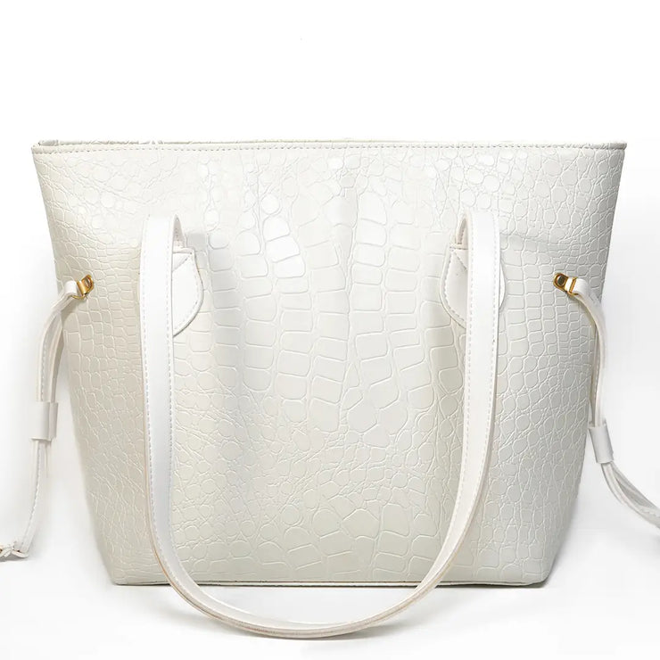 Croc Criss White Faux Leather Tote Bag