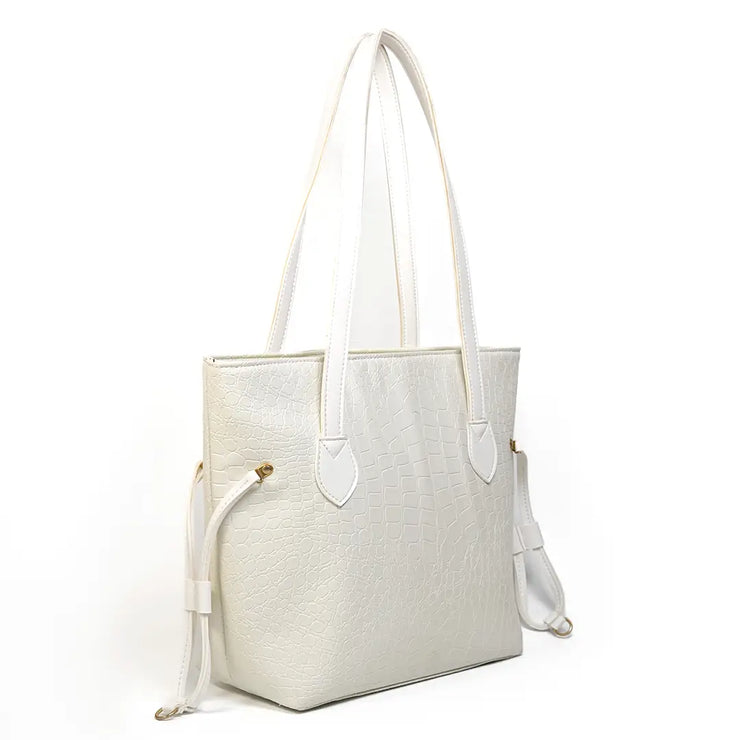 Croc Criss White Faux Leather Tote Bag